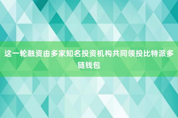 这一轮融资由多家知名投资机构共同领投比特派多链钱包